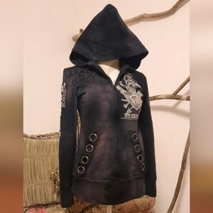 Salvage Early Model 'Seek And Destroy' Black Thick Cotton Full-zip Hoodie
